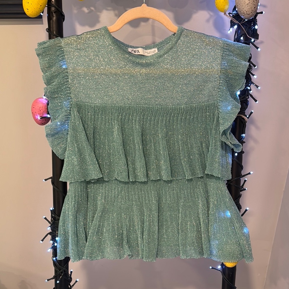 Zara Green Ruffle Top